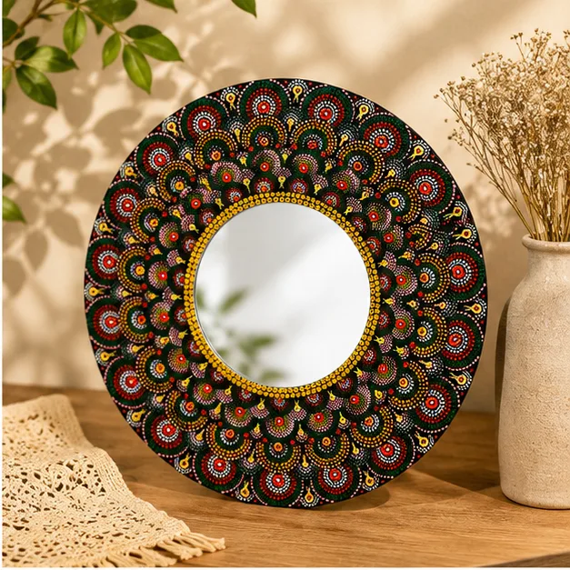 Black Peacock Mandala Mirror view 3